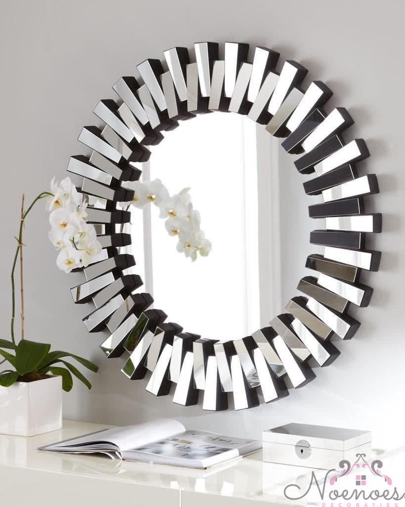 Piano spiegel zilver rond 90x90 cm met spiegellijst