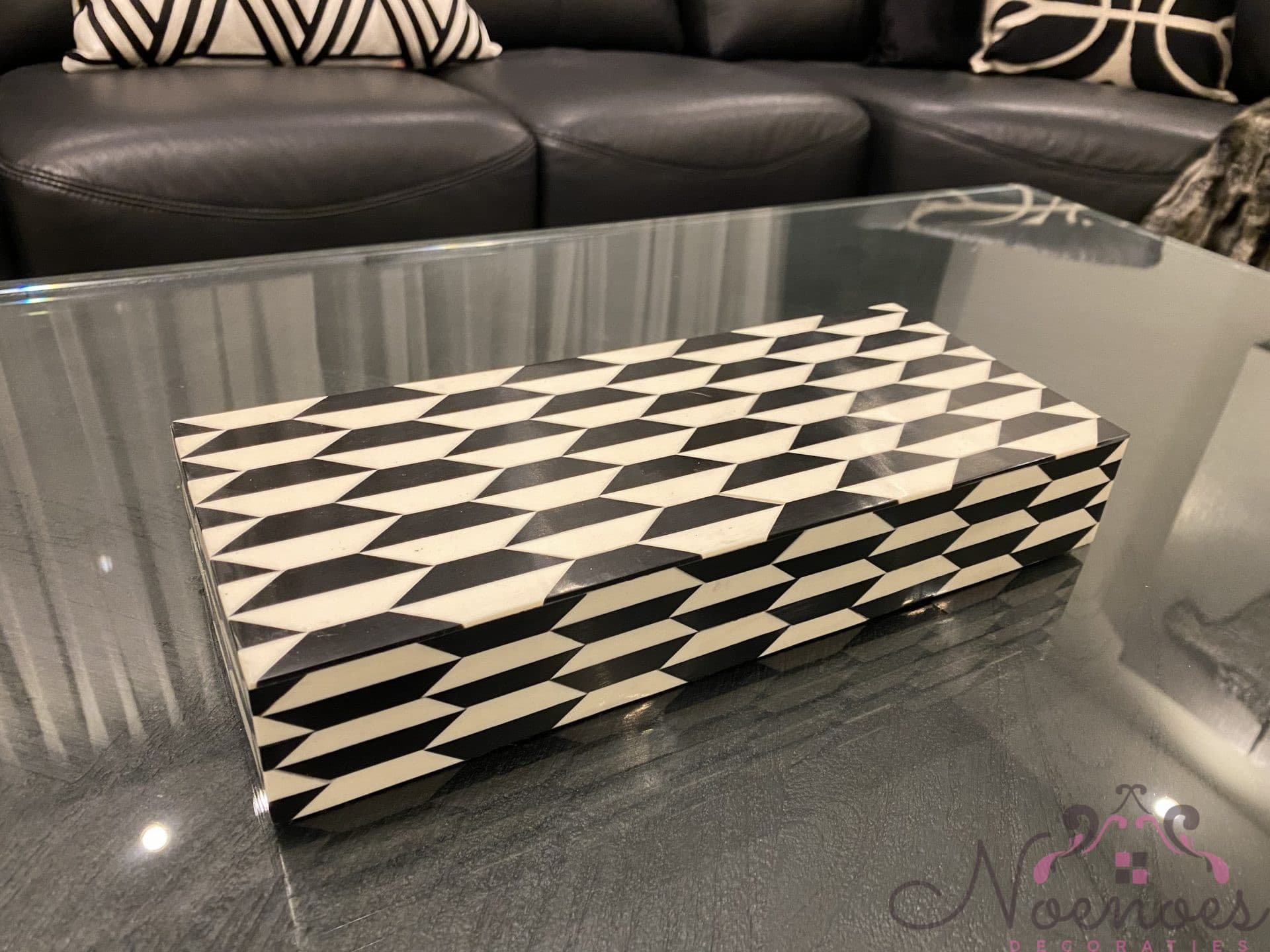 Opbergbox Malaga zwart-wit geometrisch patroon 31x13x5 cm