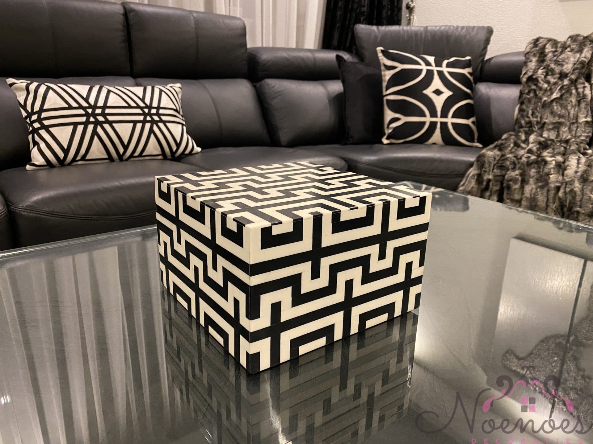 Opbergbox zwart-wit geometrisch patroon Marbella 21x21x13 cm
