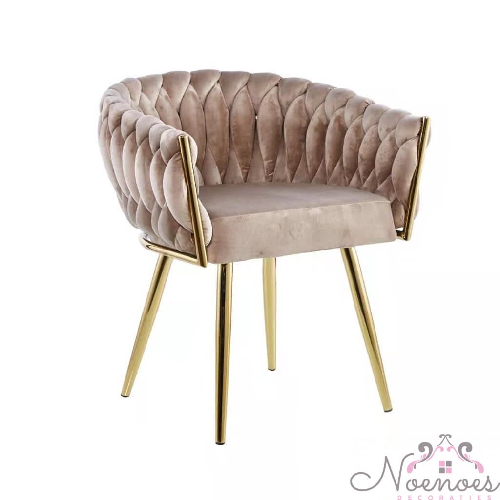 Wave stoel beige velvet gouden poten set van 2 (60x54x78 cm)