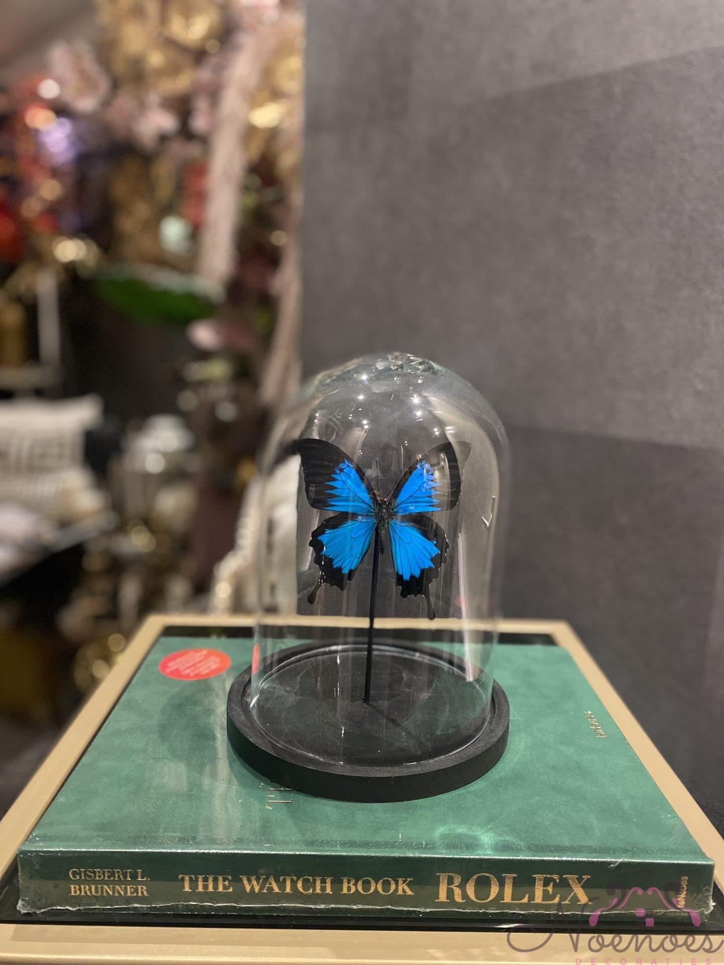 Vlinder in stolp medium blauw 18x18x23 cm
