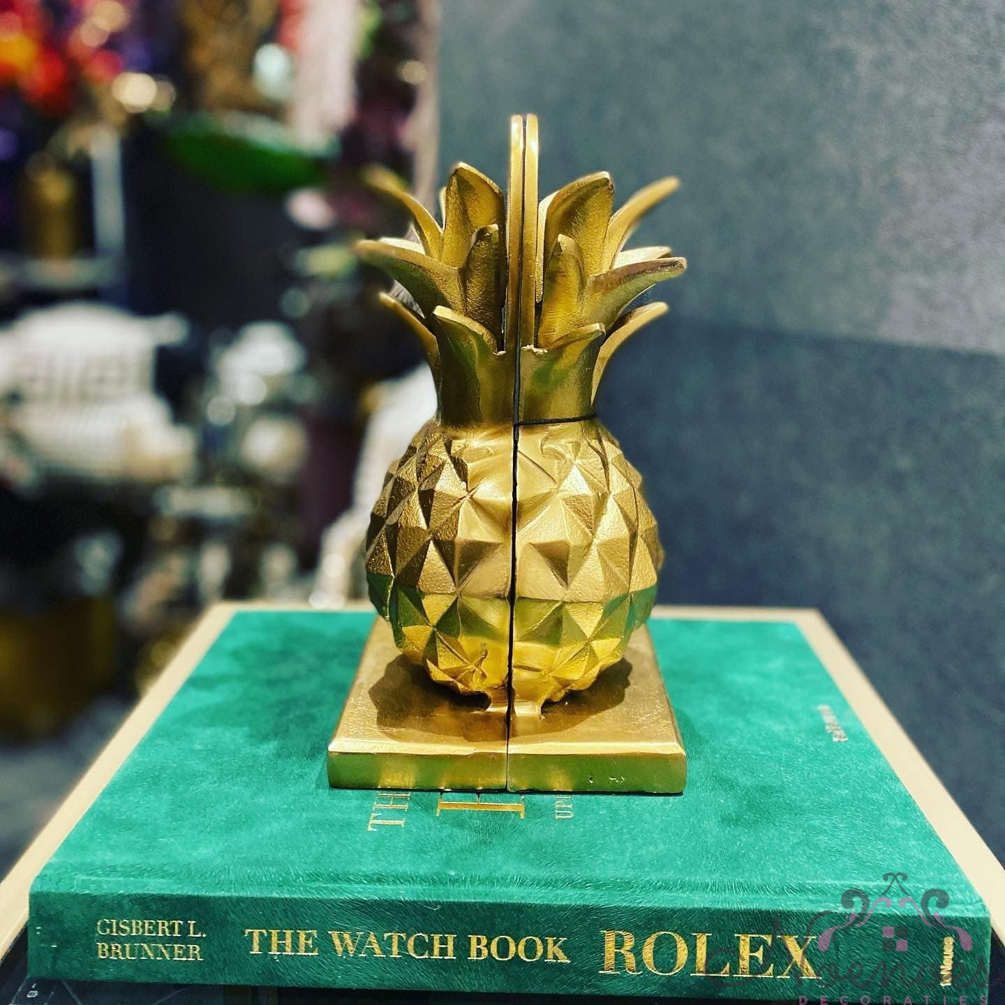 Ananas boekensteunen goud set van 2 (15x15x26 cm)
