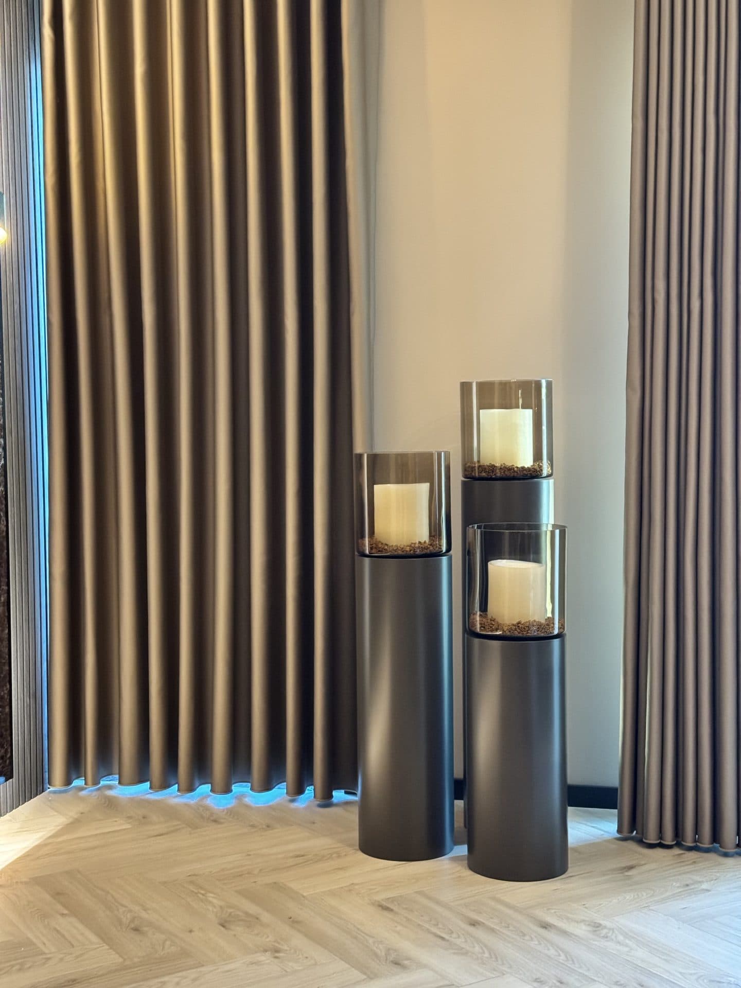 Windlichten set van 3 vloerlantaarns dark brown H90-H130 cm