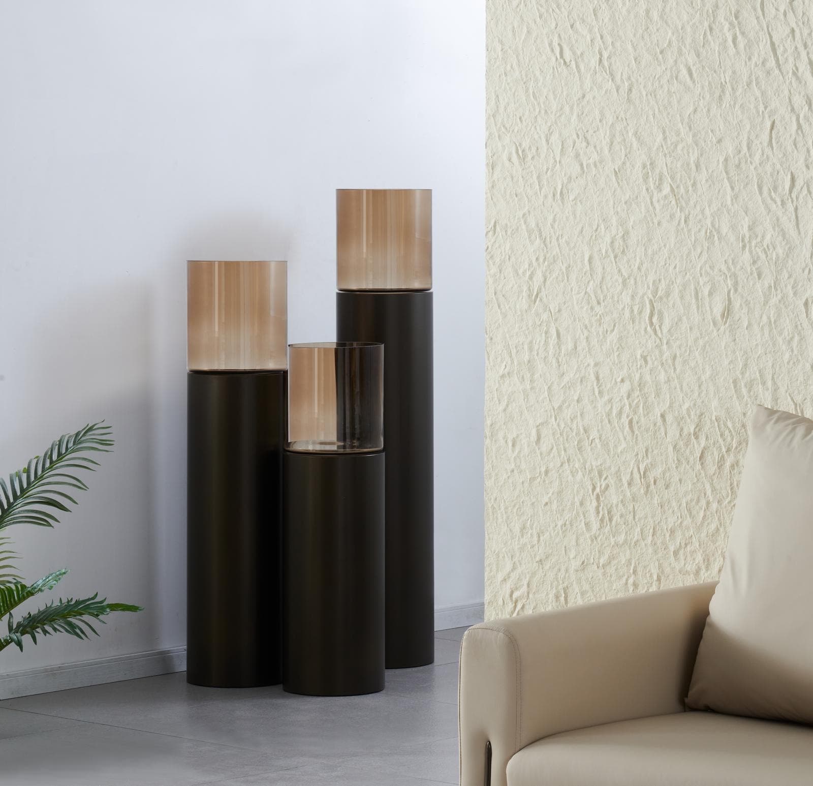 Windlichten set van 3 vloerlantaarns chocoladebruin H90-H130 cm