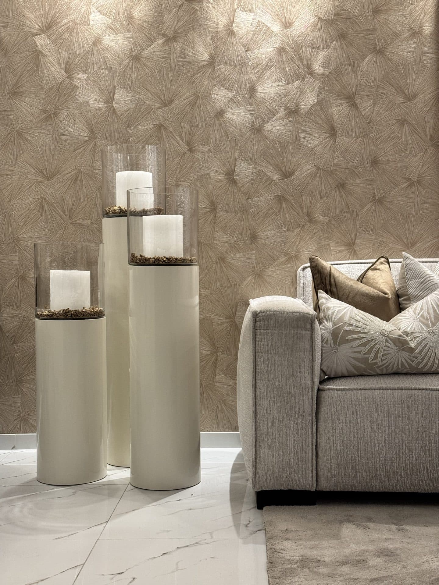 Windlichten set van 3 glazen vloerlantaarns ivory H90-H130 cm