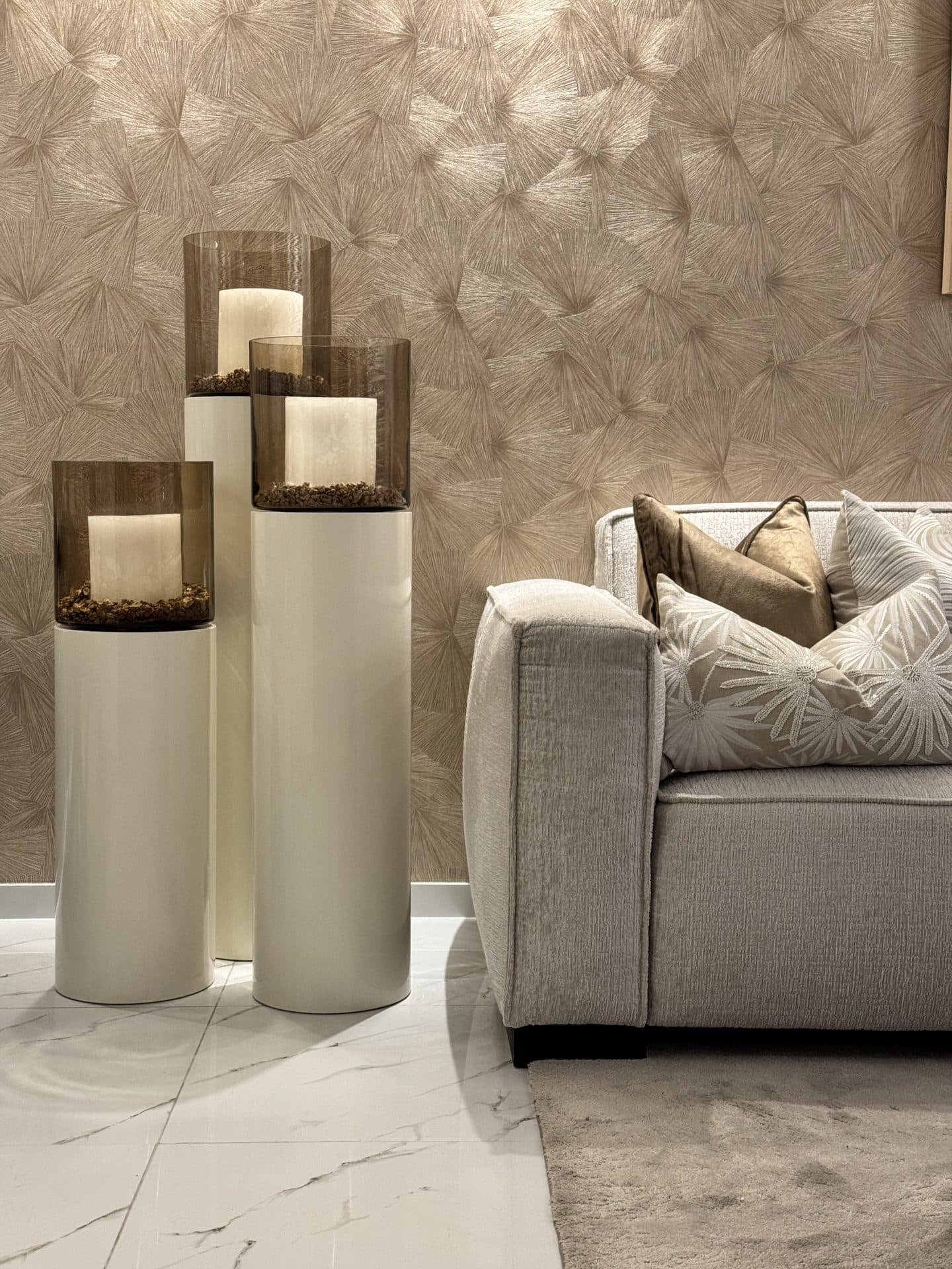 Windlichten set van 3 glazen vloerlantaarns ivory H90-H130 cm