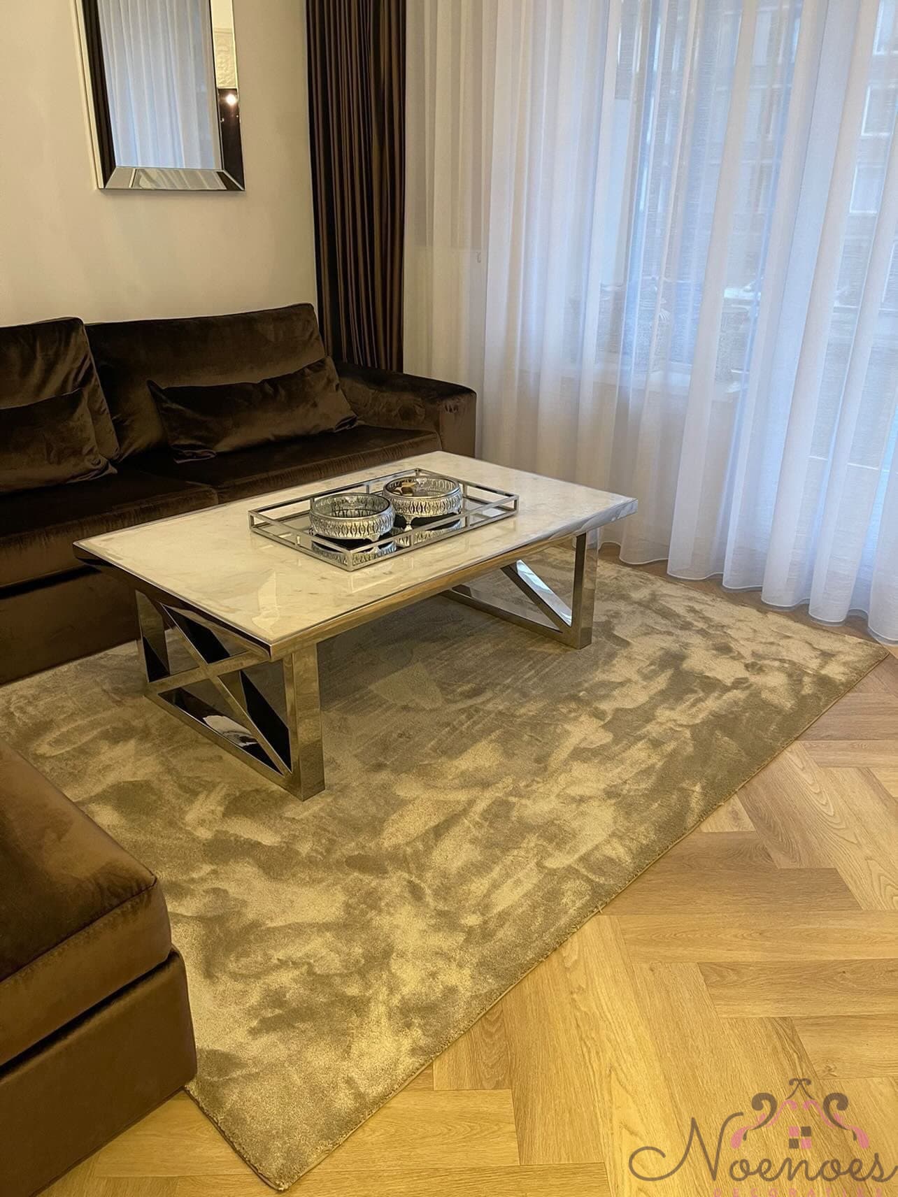 Velvet vloerkleed taupe 170x230 cm met blinde band