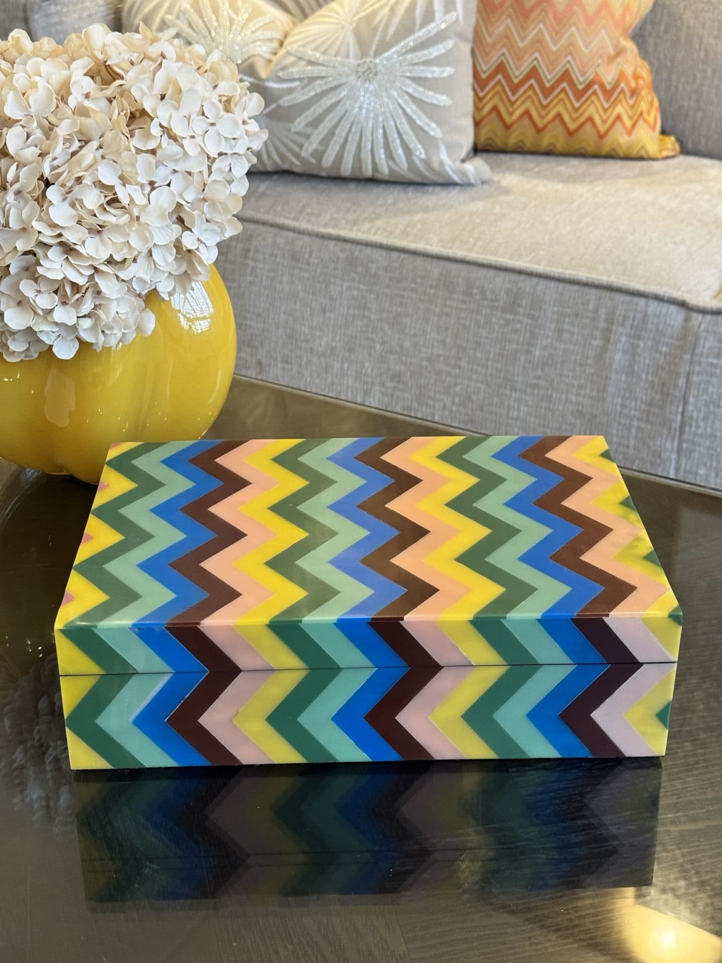 Opbergdoos multicolor zigzag 30x20x9 cm met deksel