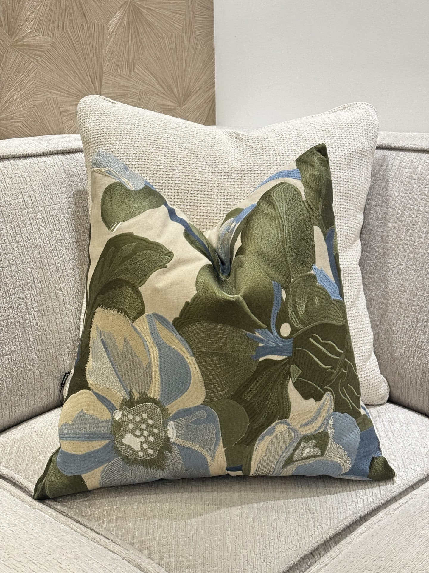 Sierkussen groen blauw bloemenprint 50x50 cm