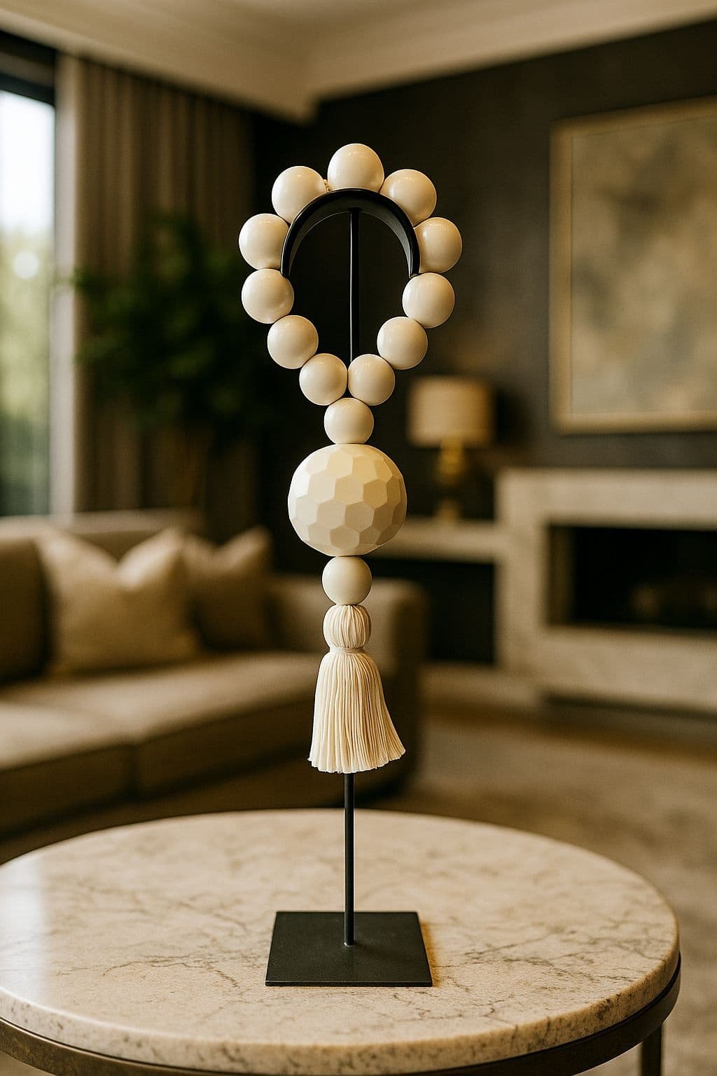 Ornament kralen ketting op zwart voet ivory 43,5 cm