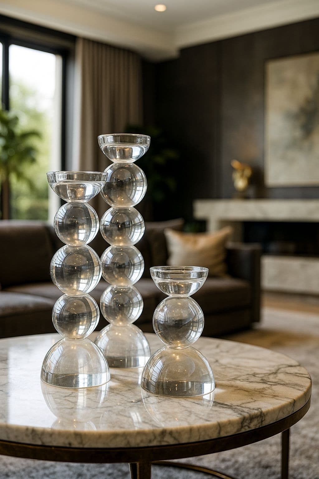 Kaarshouders glas transparant set van 3 H16-H38 cm