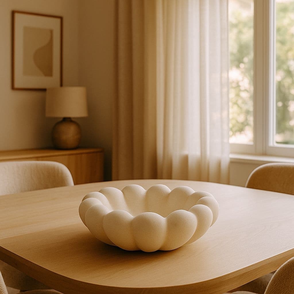 Fruitschaal bowl off-white met bolle rand 35x35 cm