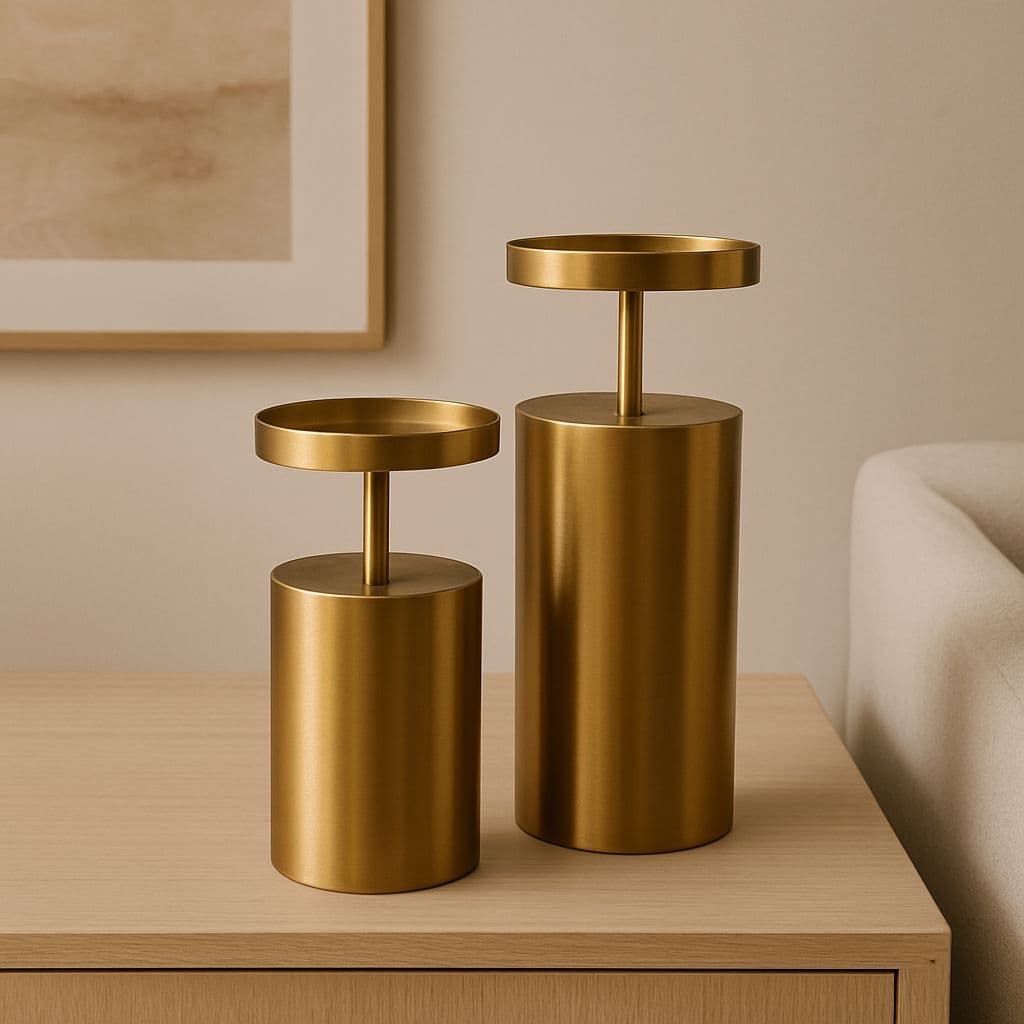 Kaarsenhouder goud set van 2 metalen cilinder kandelaars