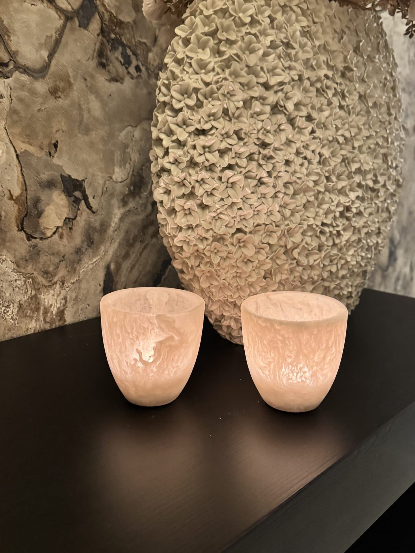 Waxinelichthouders crème set van 2 stuks (8x8x8 cm)