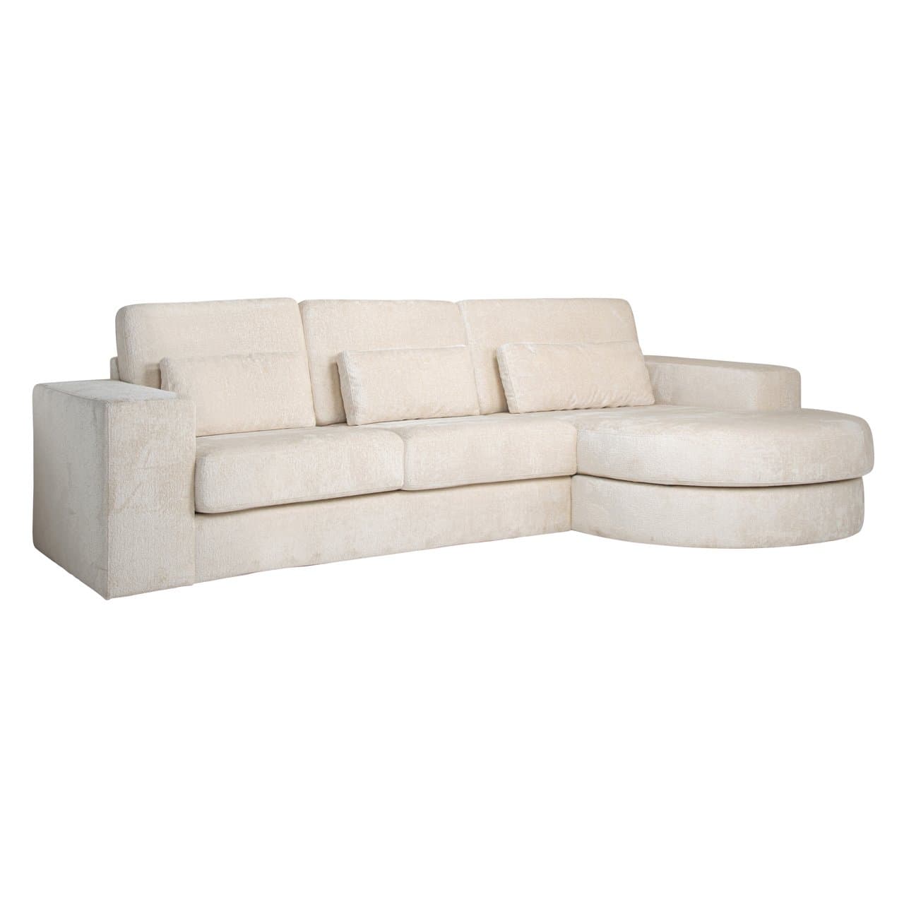 Bank Felix chenille 2,5-zitter met ronde chaise longue rechts