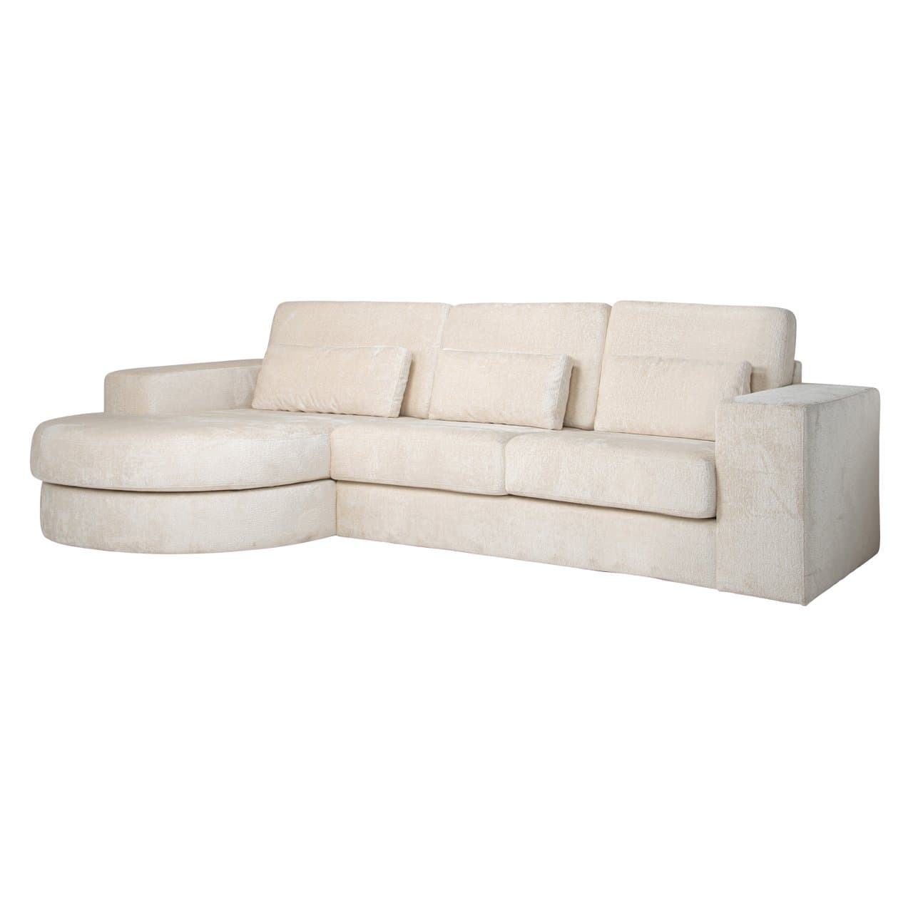 Bank Felix white chenille met ronde chaise longue links 300 cm