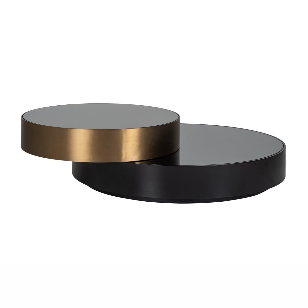 Salontafel Slice zwart/goud rond met spiegelblad en goudkleurige rand