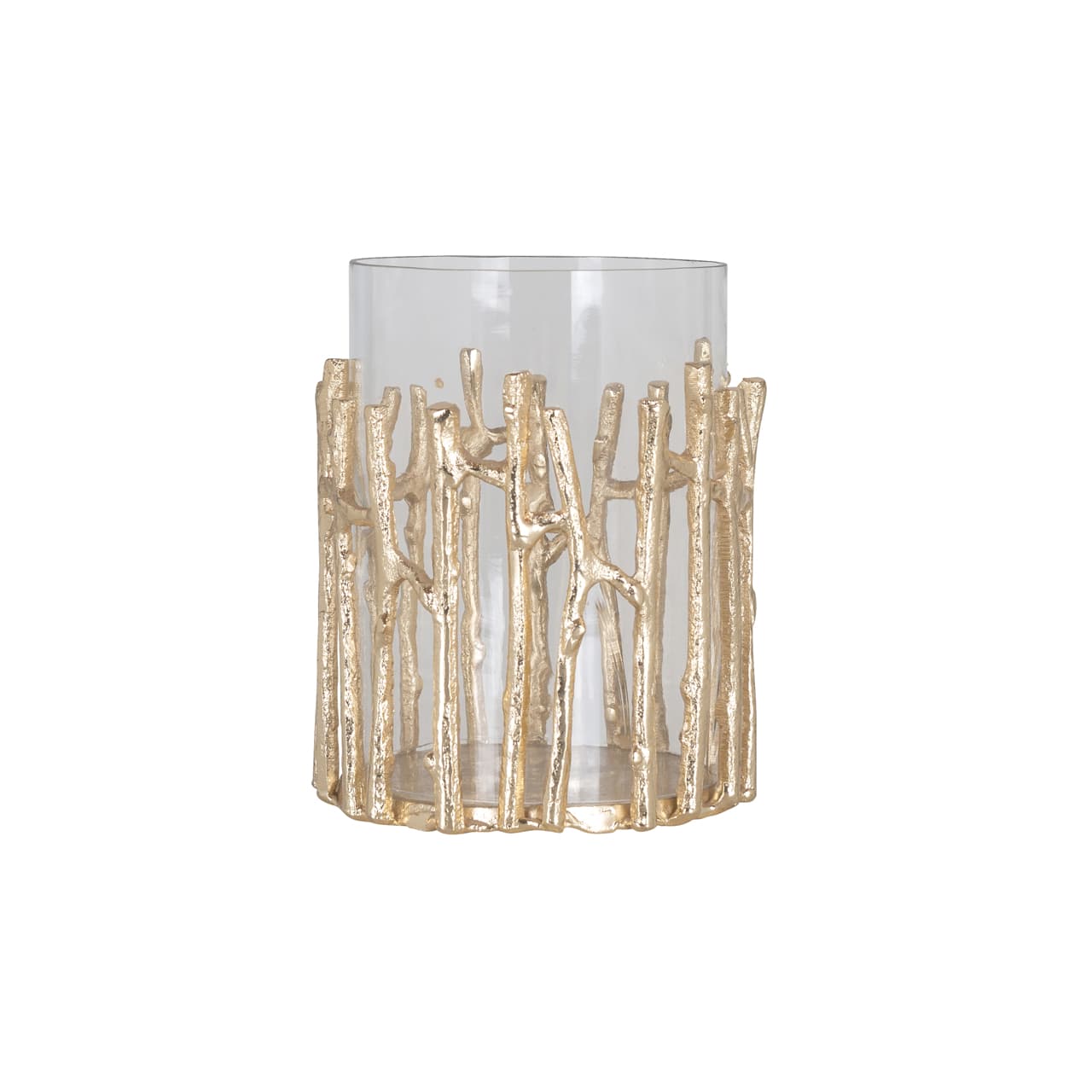 Windlicht Loretta goud small – glas met takjes frame 19 cm