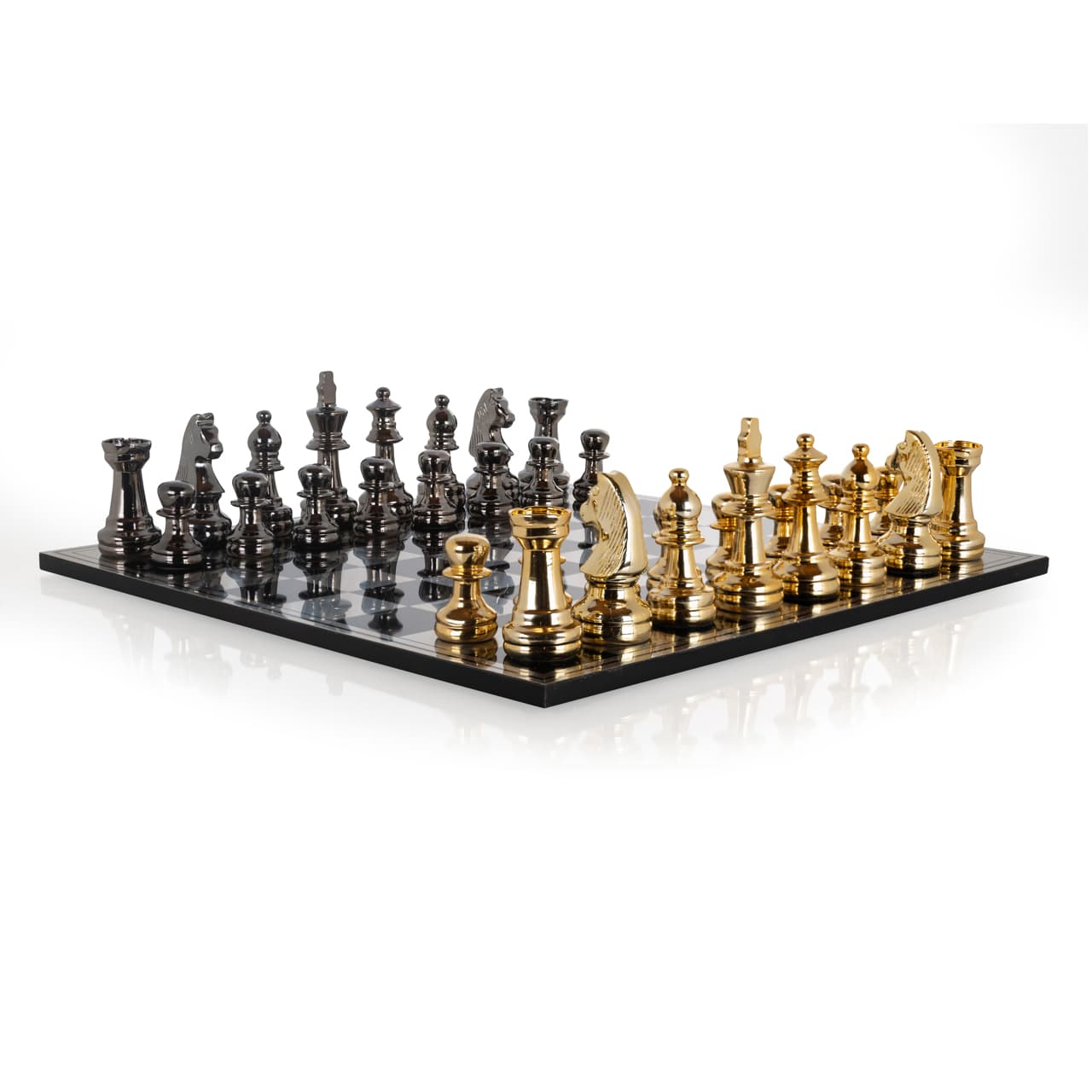 Schaakspel Saray decoratief black/gold polyresin 60x60 cm