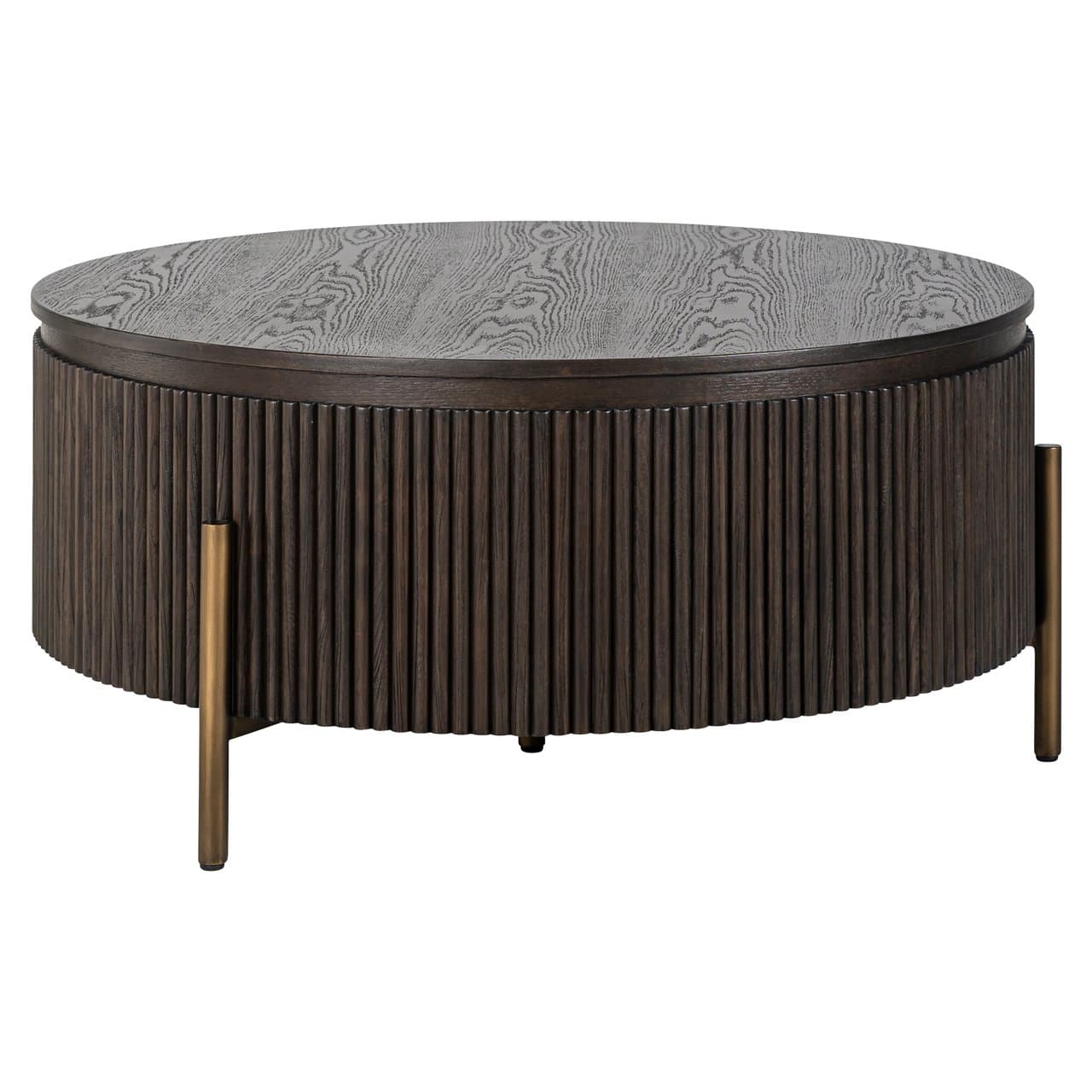 Salontafel Luxor rond brown 95 cm - eiken met ijzeren poten