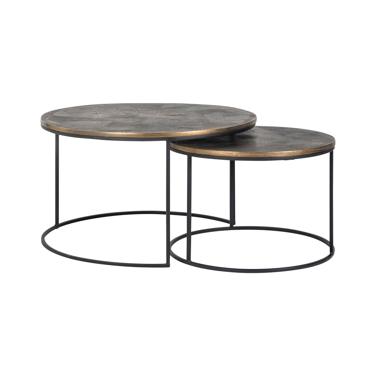 Salontafel Tulum brushed gold set van 2 ronde tafels aluminium