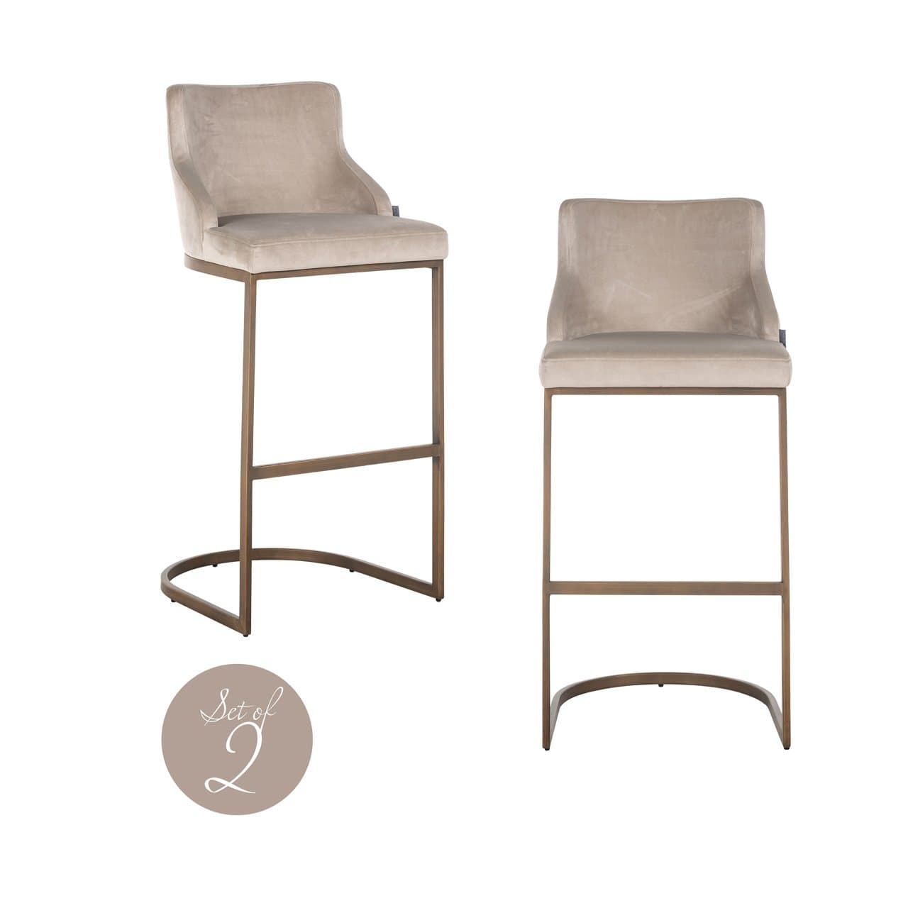 Barstoel Bolton khaki velvet set van 2, zithoogte 77 cm