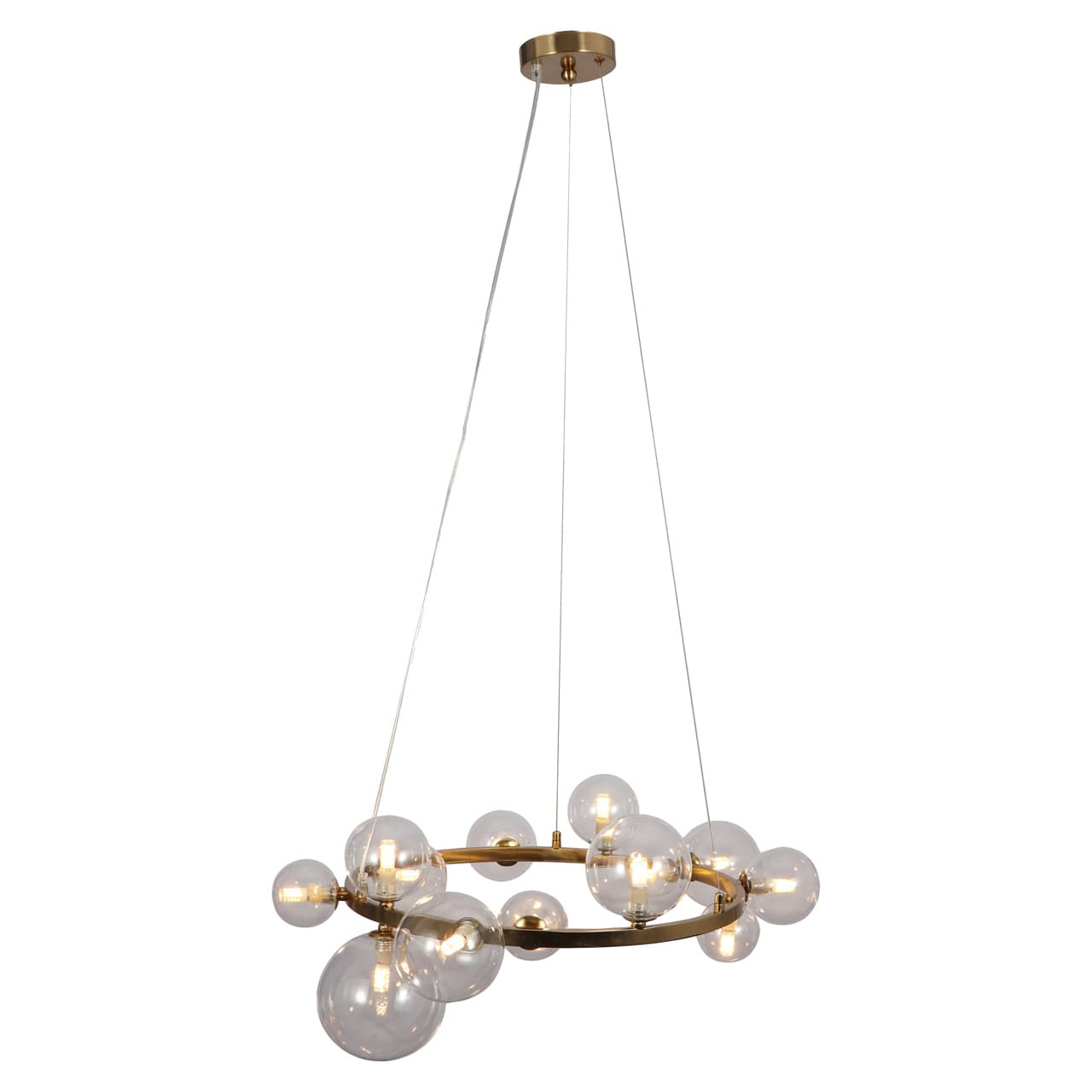 Hanglamp Yosie brushed gold met 13 glazen bollen