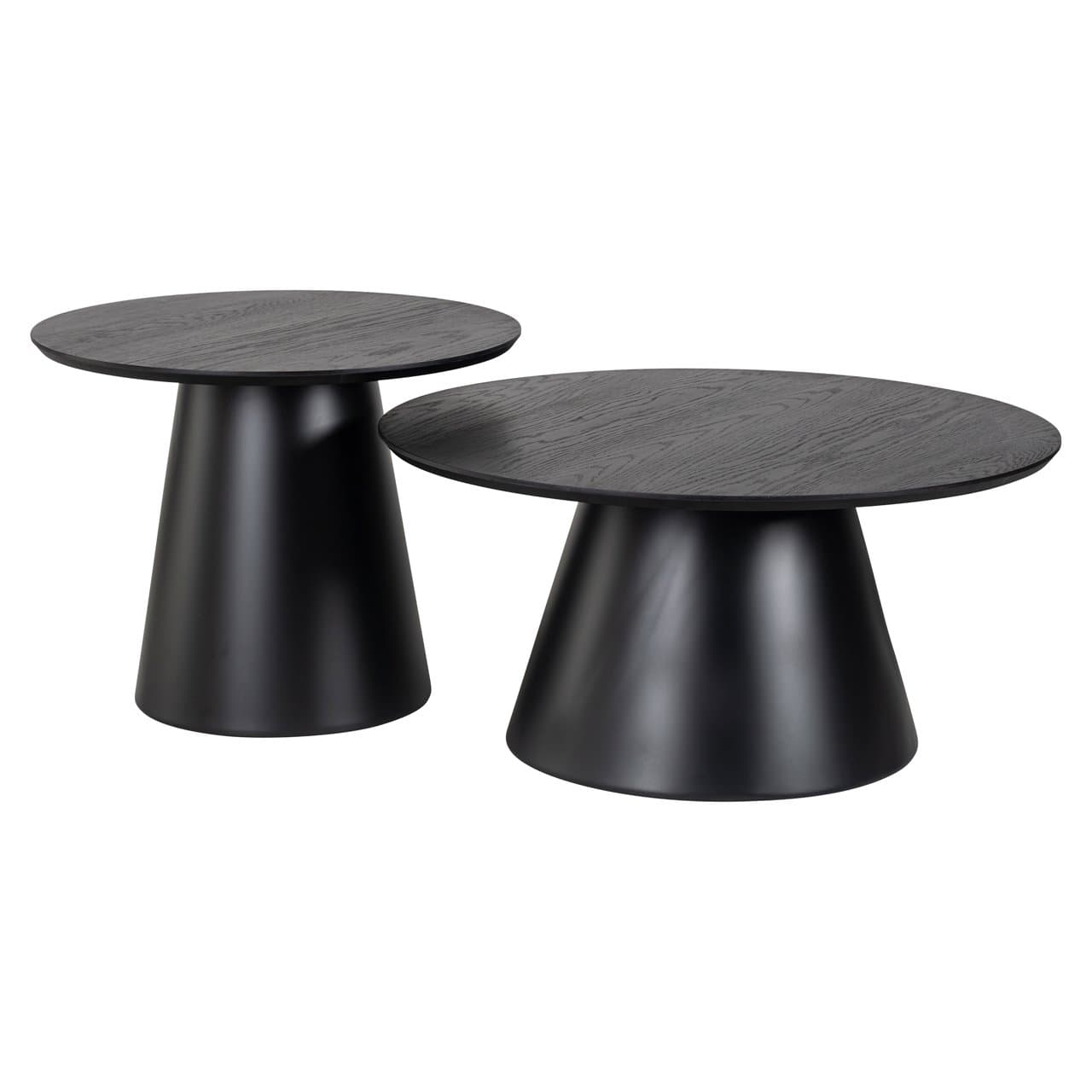 Salontafel Jazz zwart set van 2 ronde tafels met eiken fineer