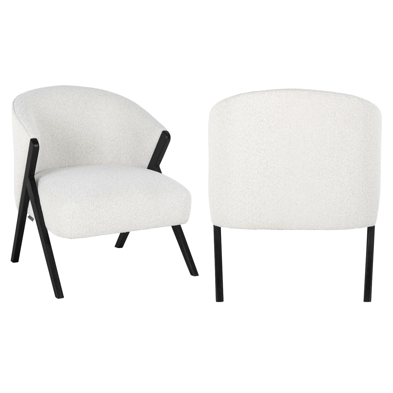 Lounge stoel Mia white bouclé met beukenpoten 75 cm