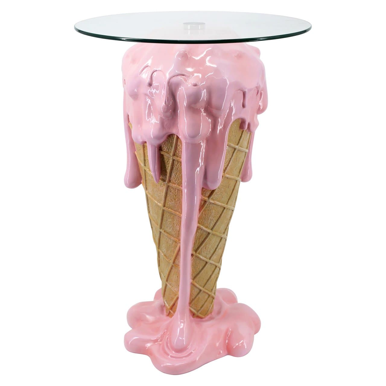 Bijzettafel ijsco roze met glazen blad 74 cm