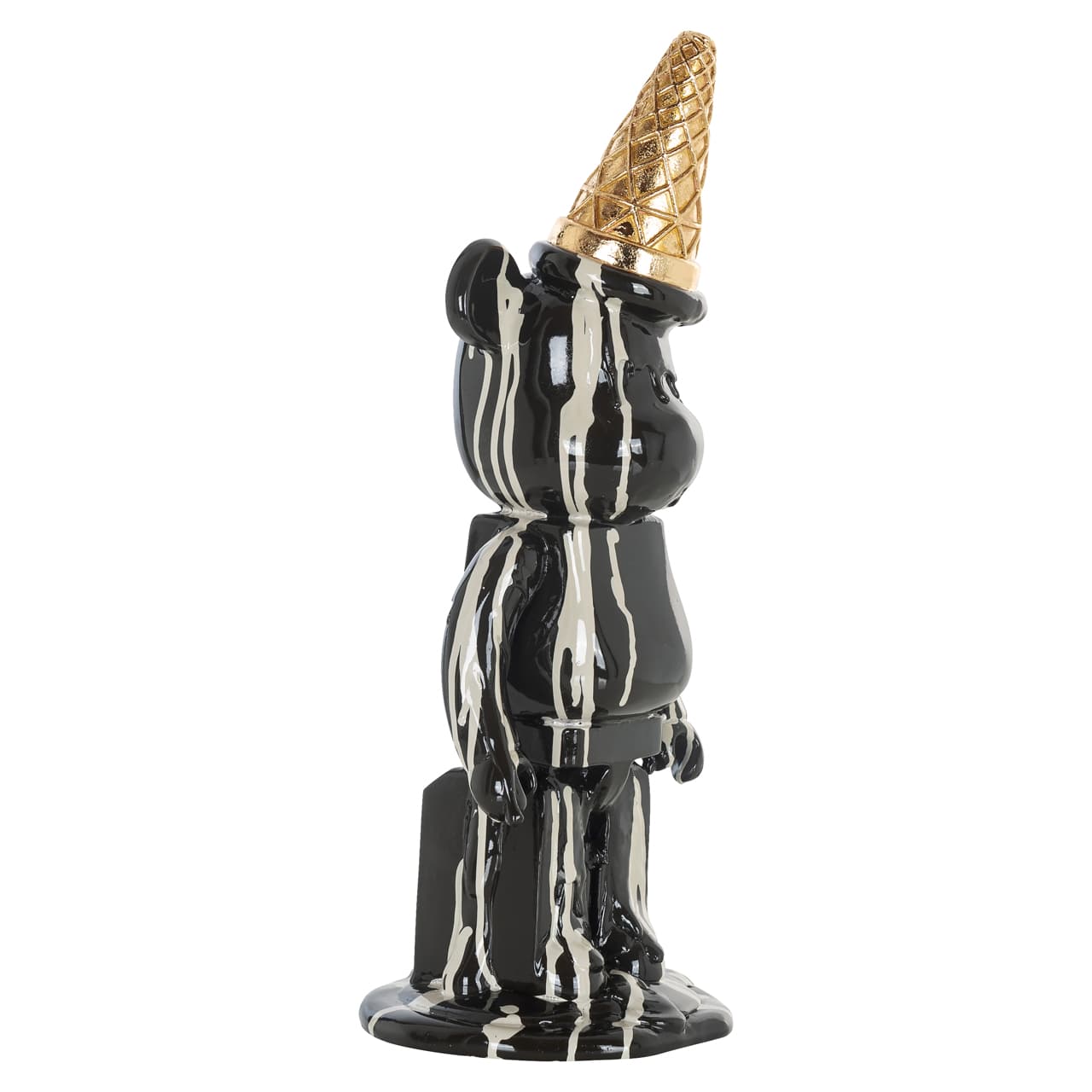 Decoratief object Icebear zwart polyresin met gouden ijshoorntje 40 cm