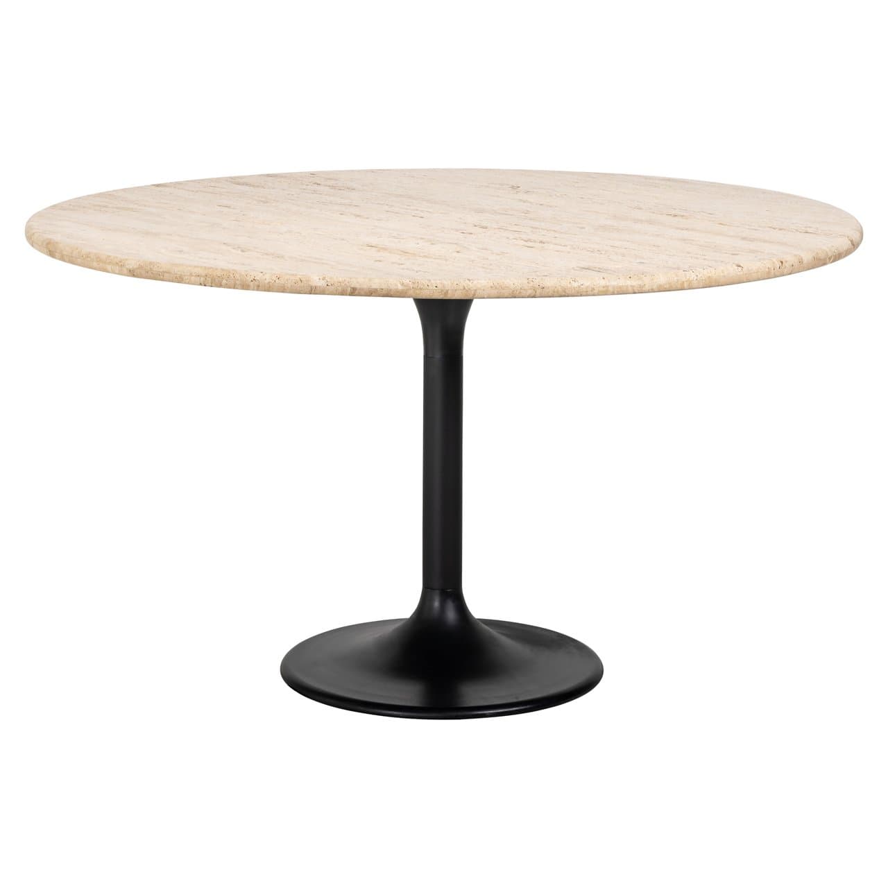 Eettafel Hampton travertijn rond 140 cm met zwarte ijzeren voet