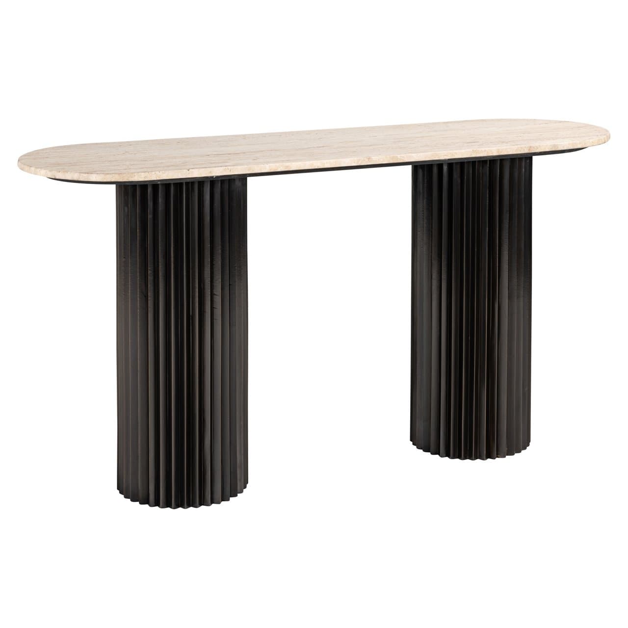 Console Hampton travertine blad met donkerbruin metalen onderstel