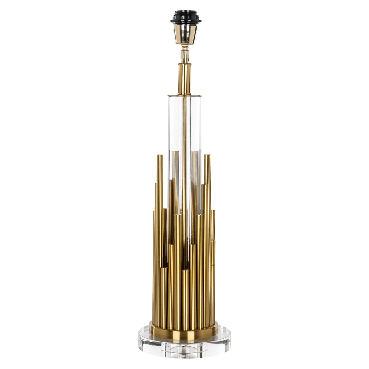 Tafellamp Dex brushed gold met gouden buizen en glazen basis