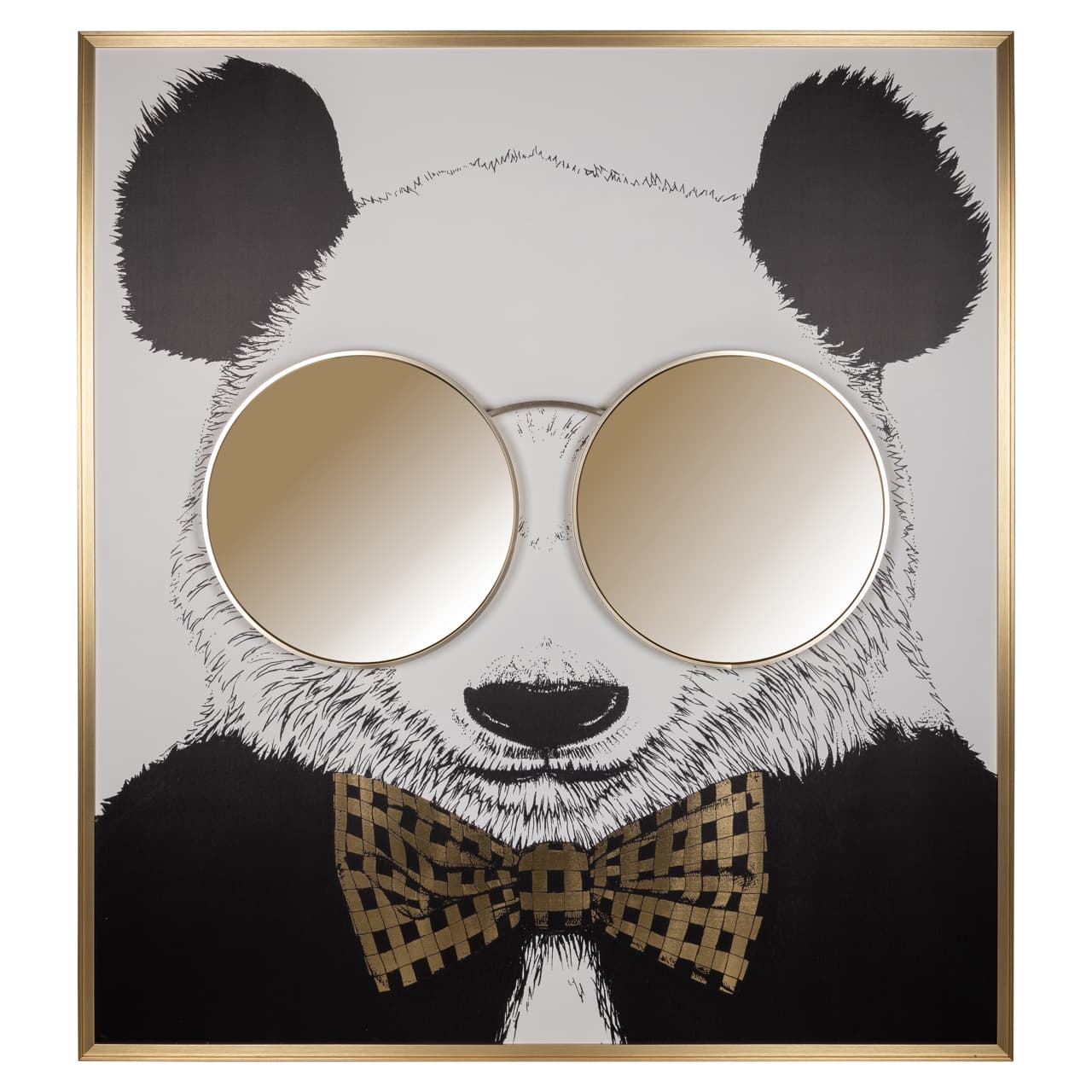 Wall art panda zwart/goud met spiegelglazen 118x130 cm