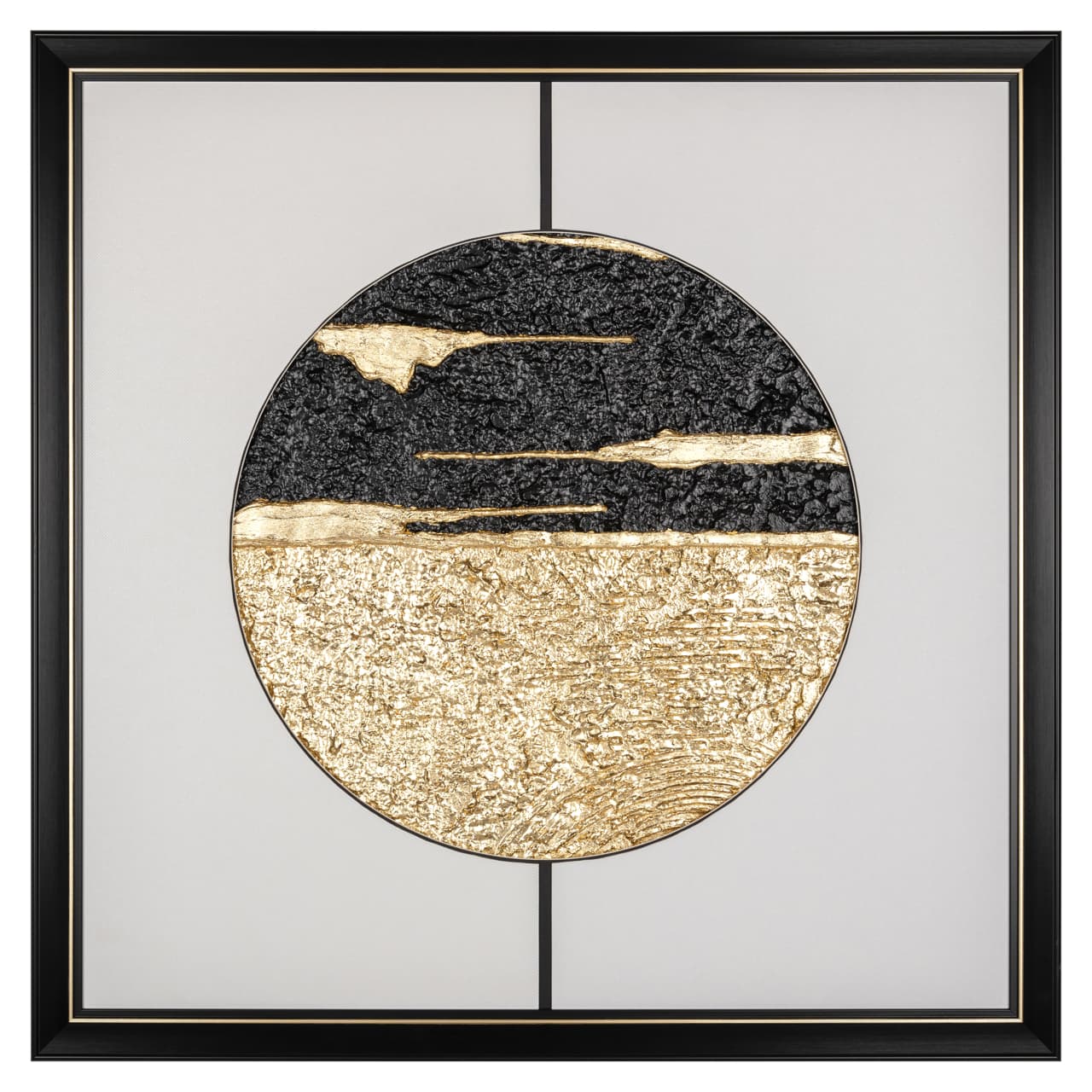 Wall art Moon zwart/goud met reliëf cirkel 73x73 cm