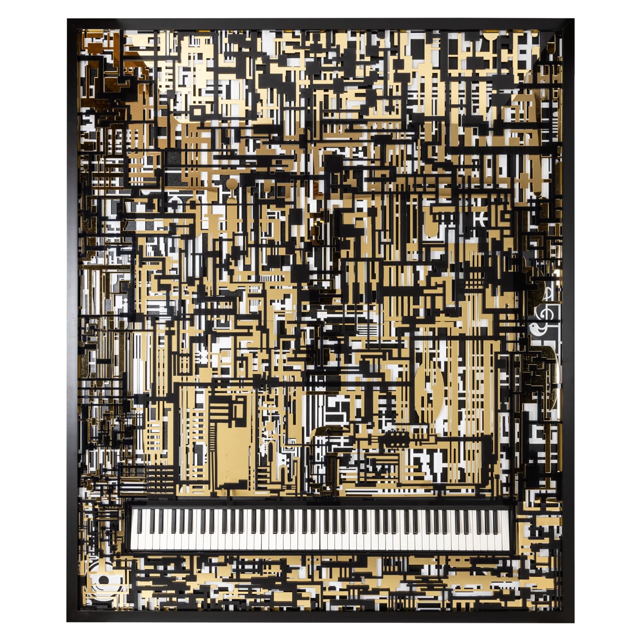 Wall art Wibi zwart/goud met pianomotief 158x188 cm