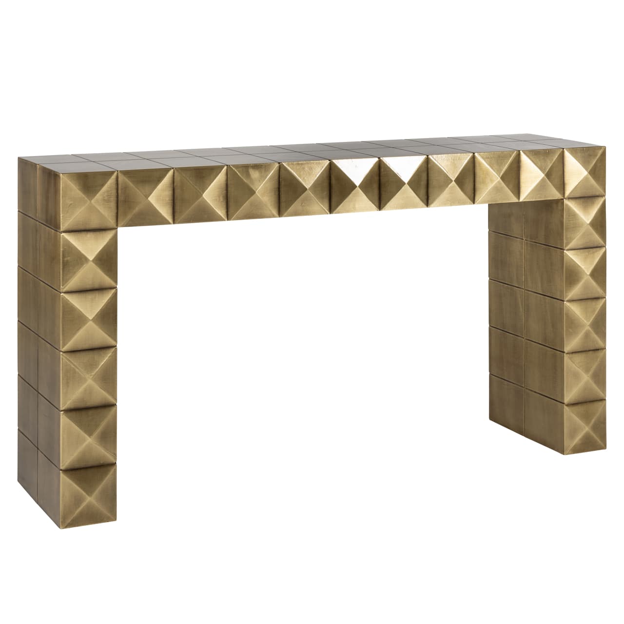 Consoletafel Collada brushed gold met piramidemotief 137,5 cm