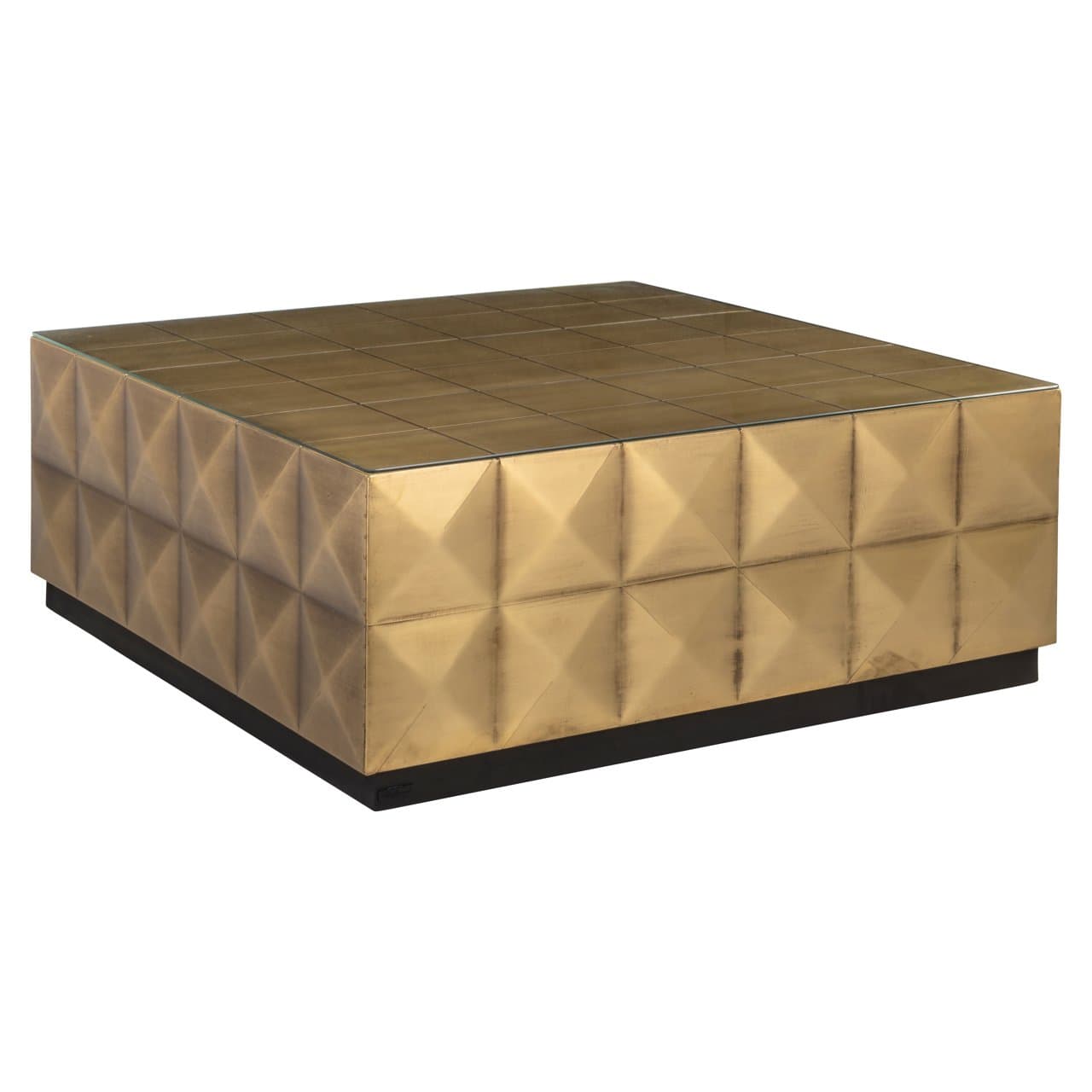 Salontafel Collada brushed gold met glazen blad 90x90 cm
