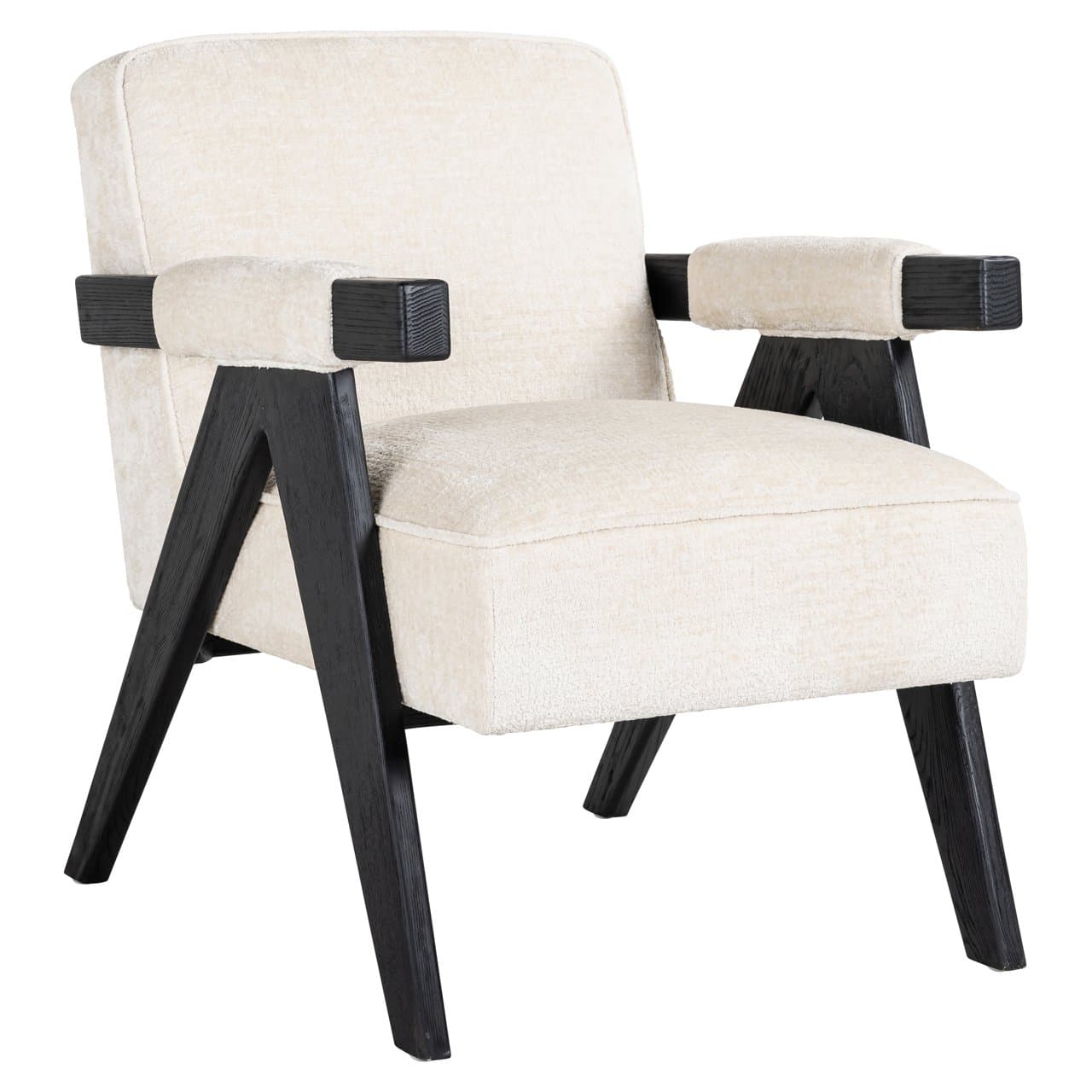 Lounge stoel Cooper white chenille met zwart essenhouten frame