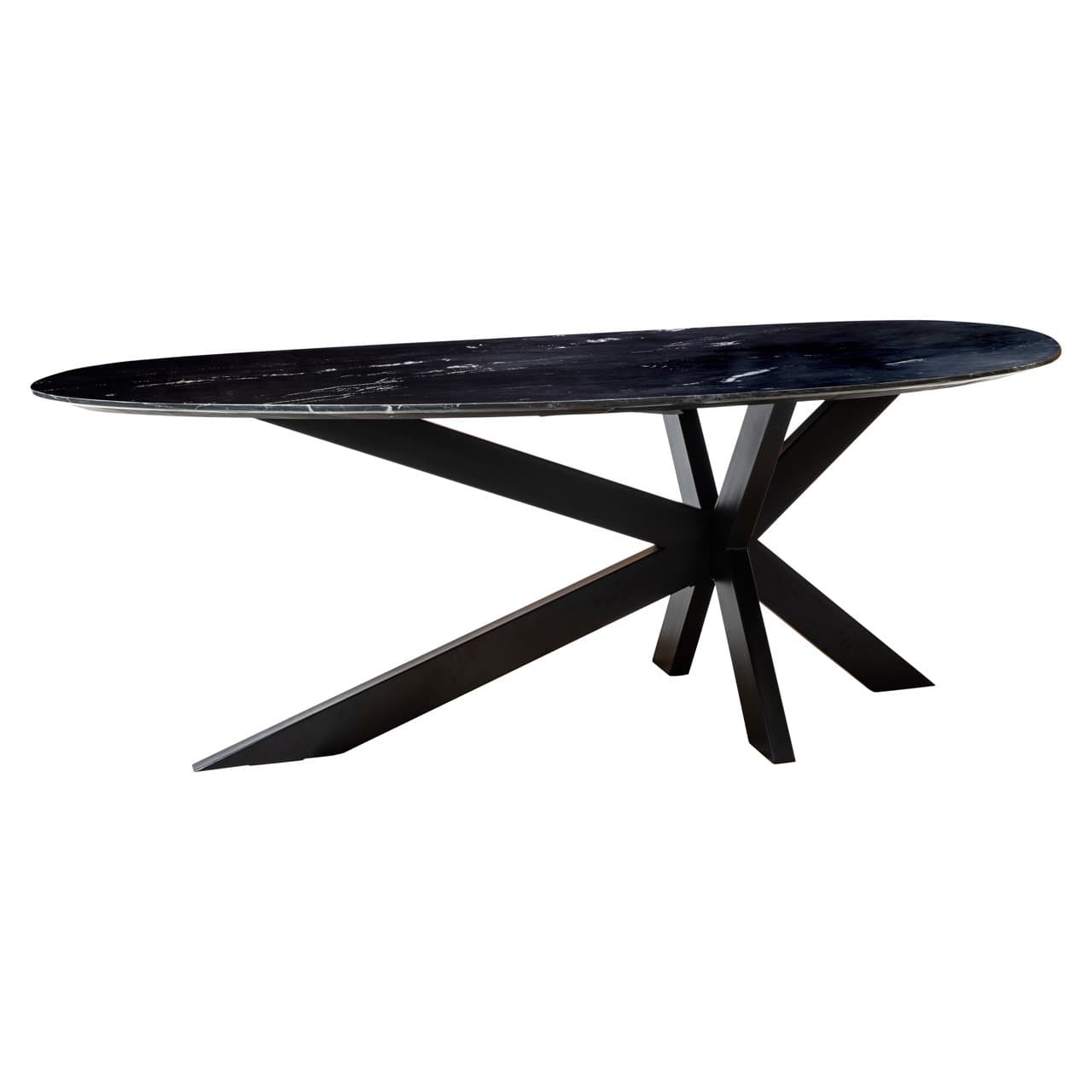 Eettafel Trocadero zwart marmer 220x75 cm met spider onderstel