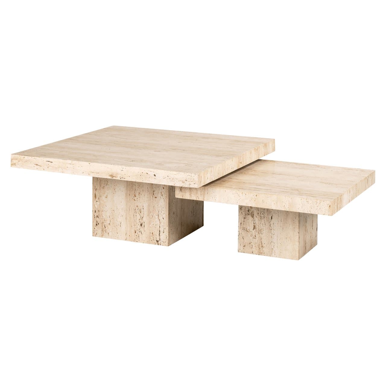 Salontafel set van 2 travertine beige La Cantera 80x80 en 60x60 cm