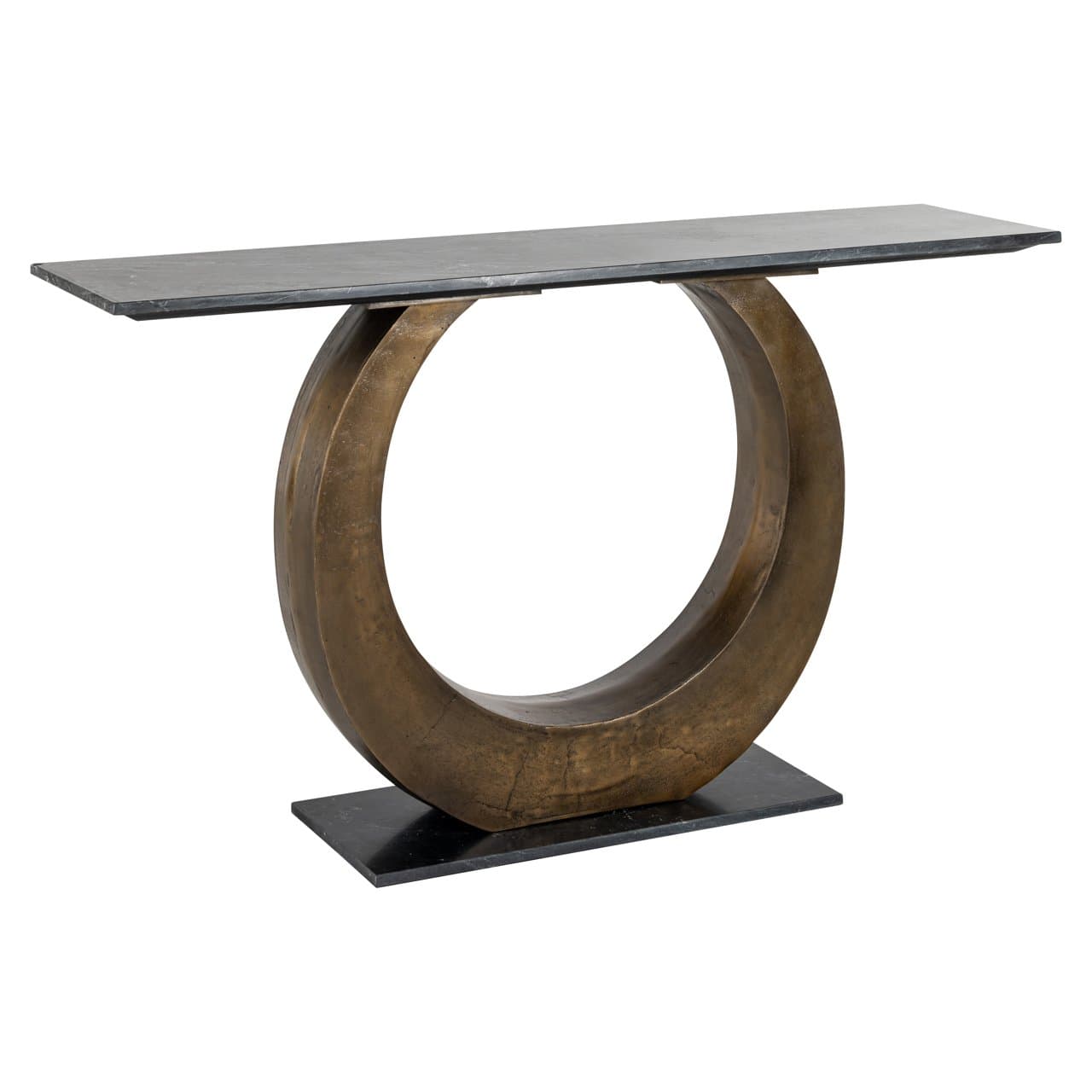 Consoletafel Luna met zwart marmeren blad en gouden ring 140 cm