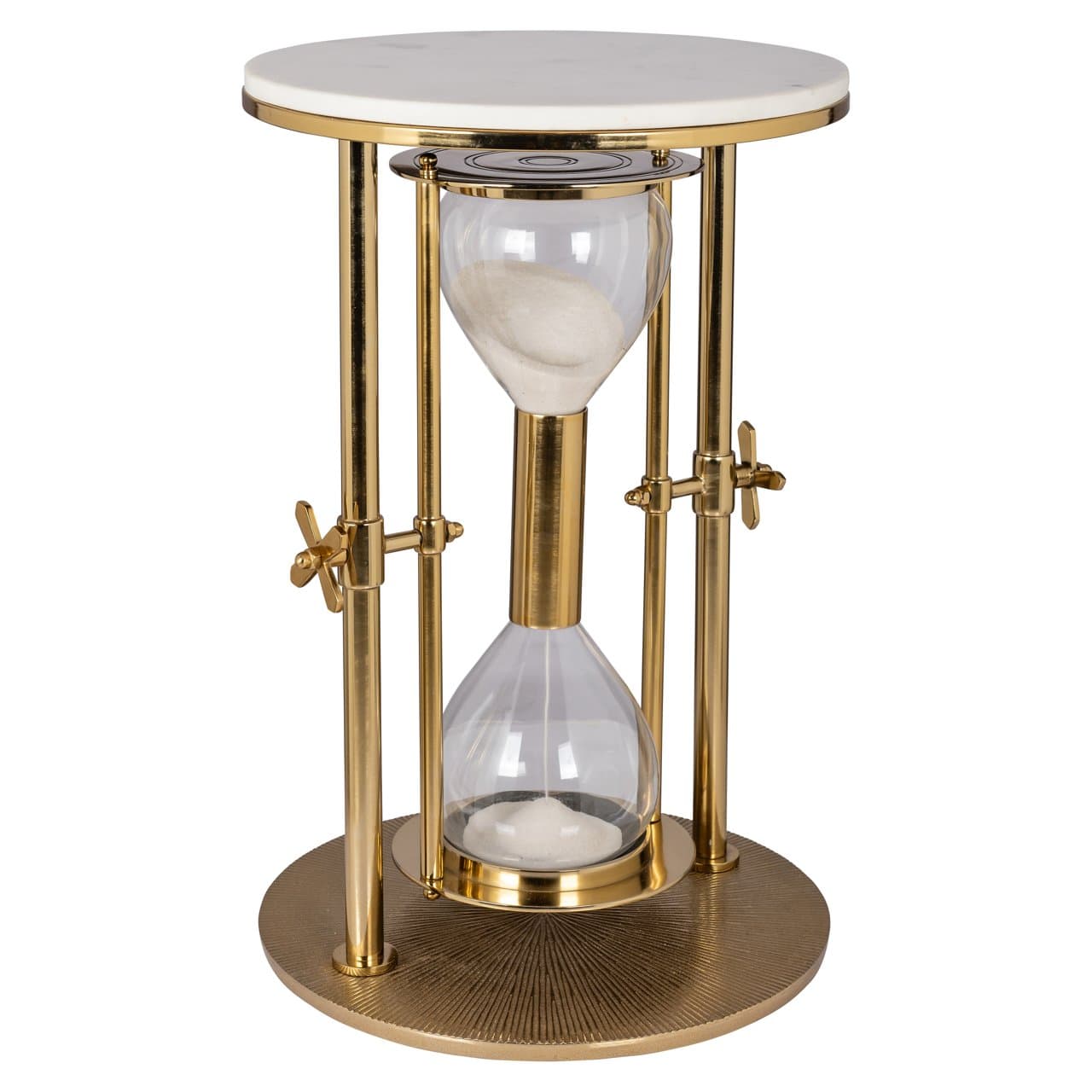 Bijzettafel Tempus goud met zandloper en marmeren blad 40x60 cm