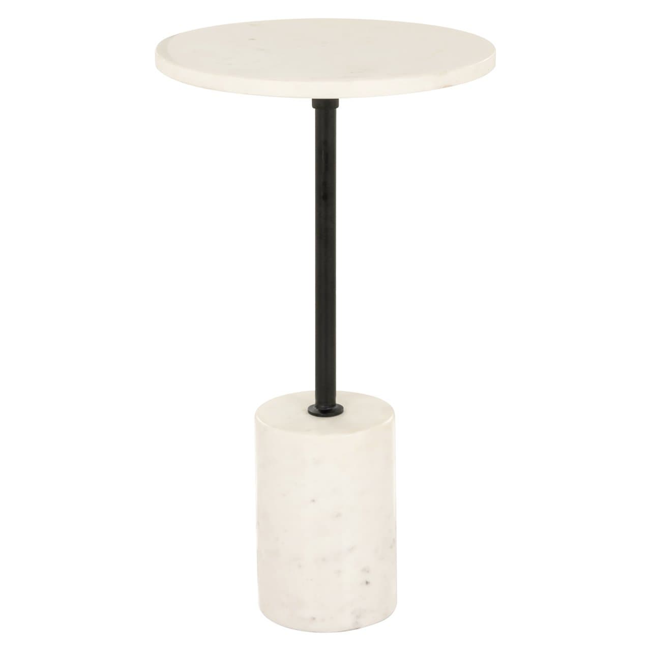 Bijzettafel marmer wit met zwart metalen poot 30 cm rond