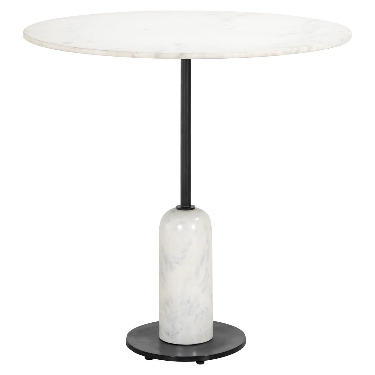 Eettafel Jagger wit marmer met zwart ijzeren voet 76,5 cm rond