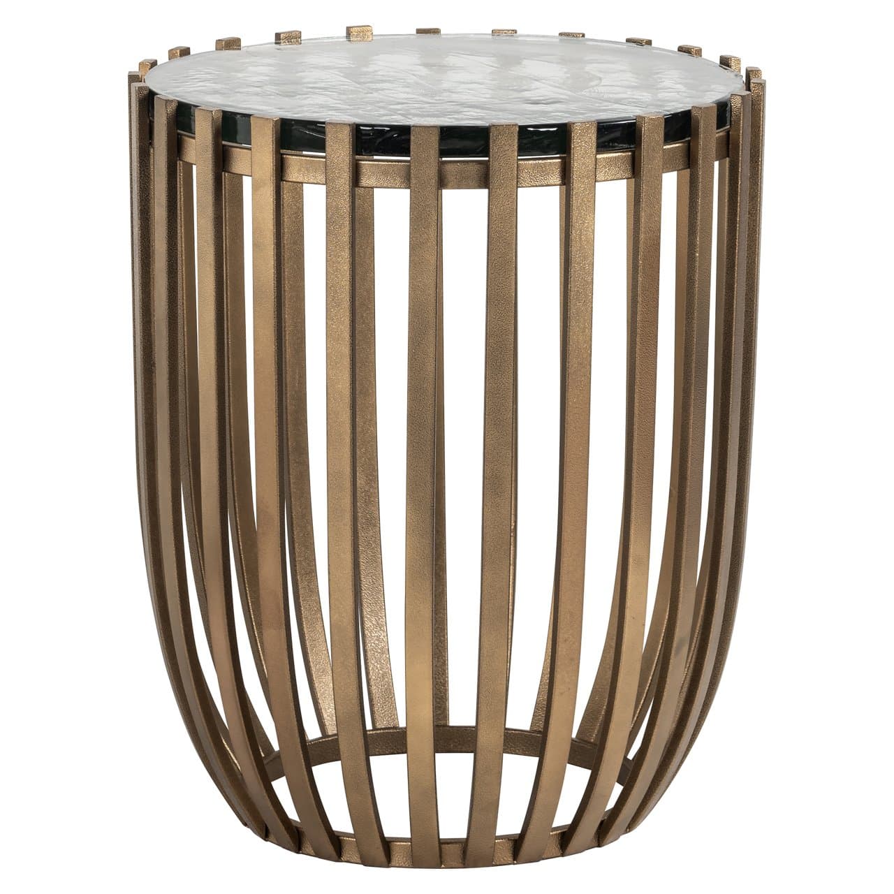Bijzettafel Volante goud met glazen tafelblad 47,5 cm rond