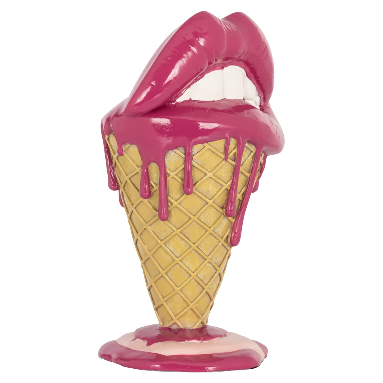 Decoratief object ijshoorntje met lippen roze polyresin 31 cm