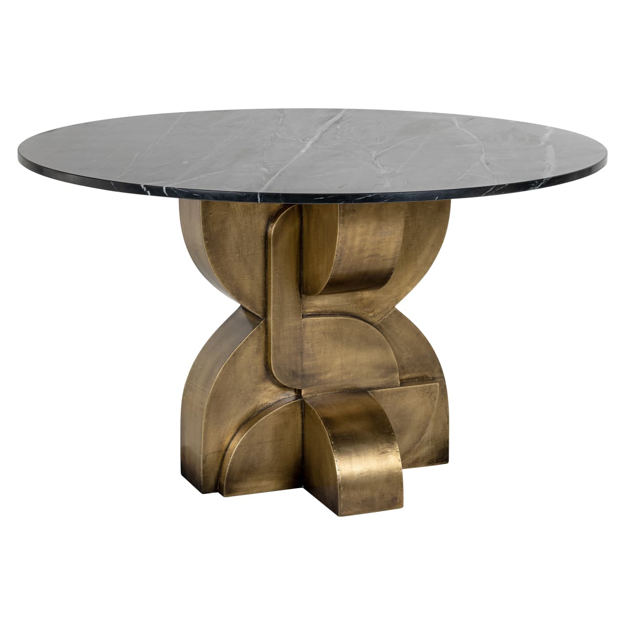 Eettafel Maddox zwart marmer met messing voet 130 cm rond