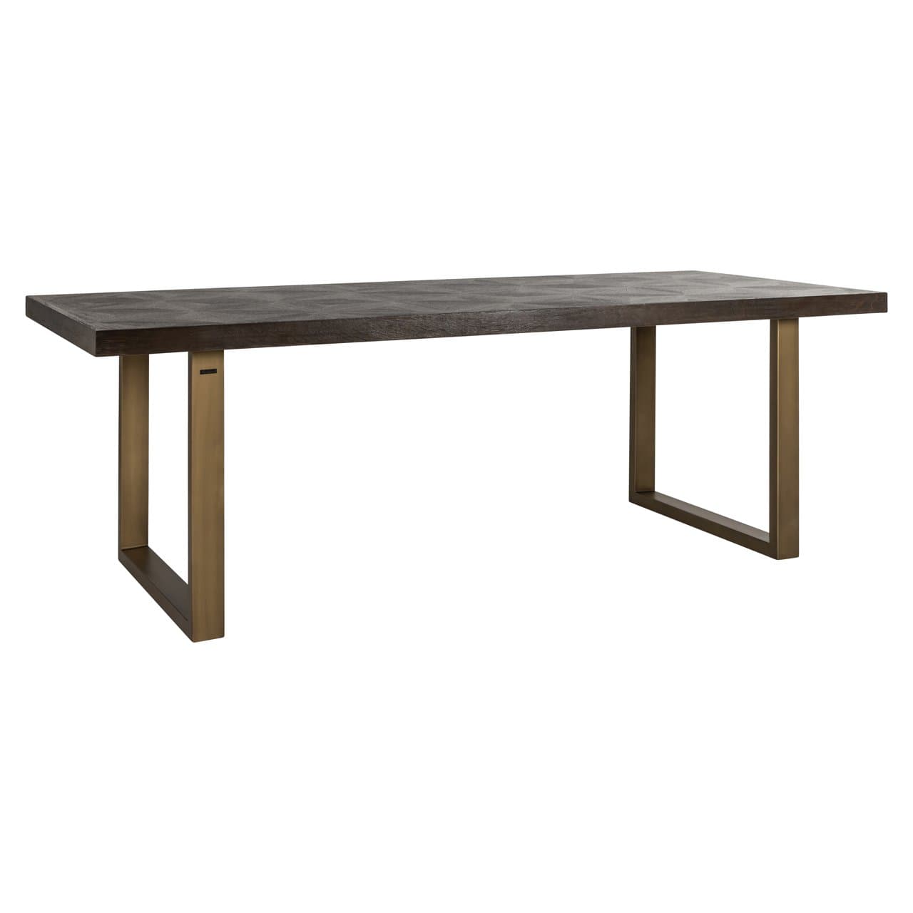 Eettafel Luxor brown diamond 230 cm eiken fineer met gouden poten